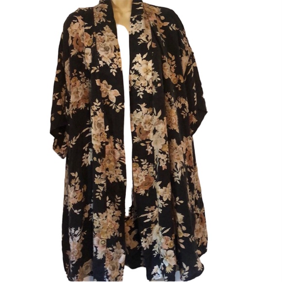 Woman’s VTG fall blue floral silk by August silk kimono cardigan - Picture 4 of 16